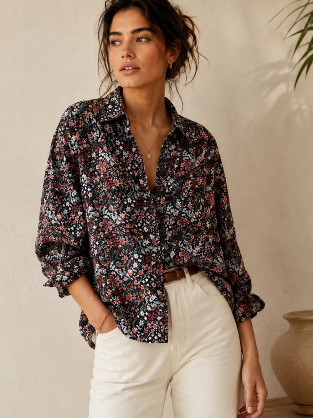 MAEVE by Anthropologie Floral Button Down Shirt Size 10 100% Cotton